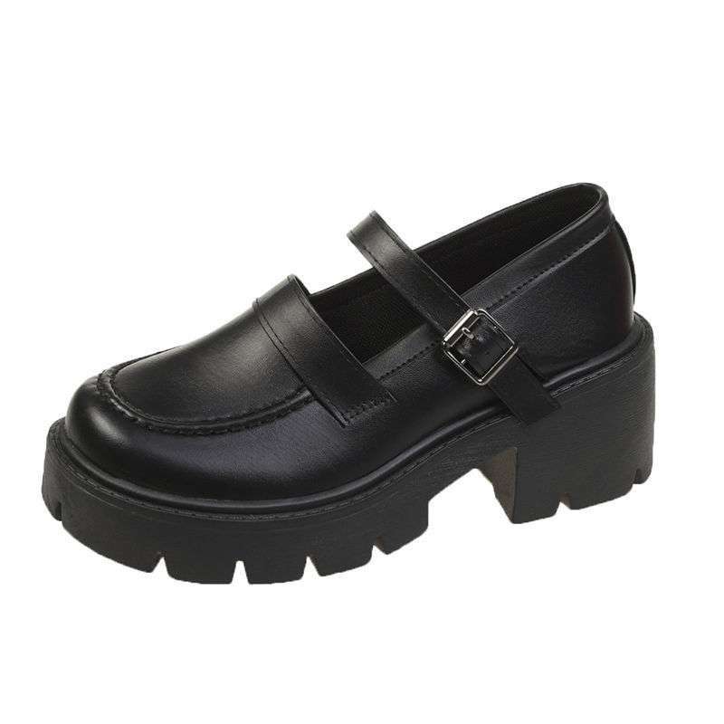 Fairy style Mary Jane shoes girl 2025 new thick heel rhinestone Korean version small leather shoes French strap high heels