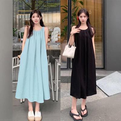 2026 Women's Summer French Backless Sleeveless Pleated Sling Dress