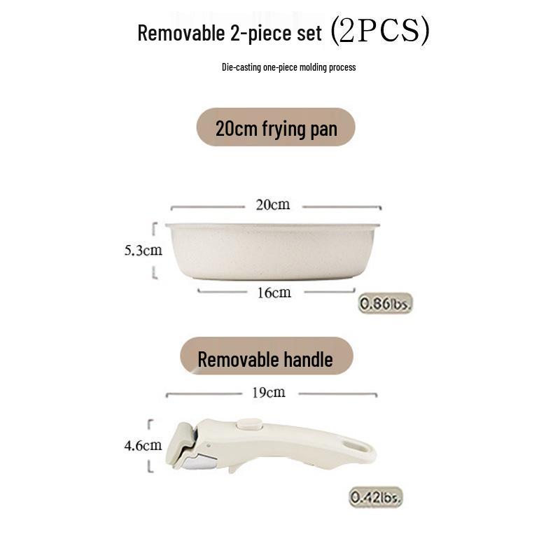 Detachable Handle Non-Stick Maifan Stone Cookware Set: Stir-Fry & Flat-Bottomed Pan for Induction Cookers.