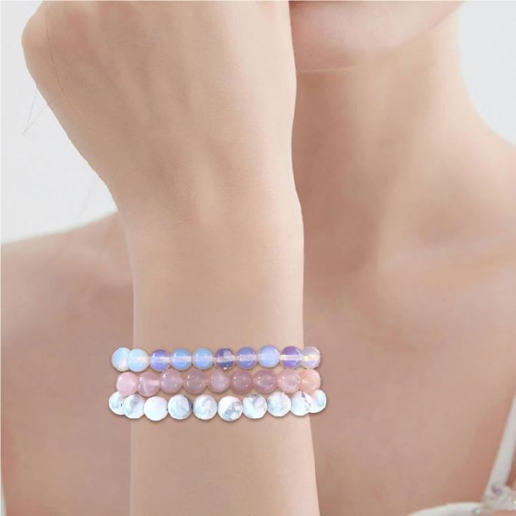Set of 3 Healing Crystal Bead Bracelet Colorful Beaded Natural Stone Handchain Adjustable Wristchains Stylish Women Gift