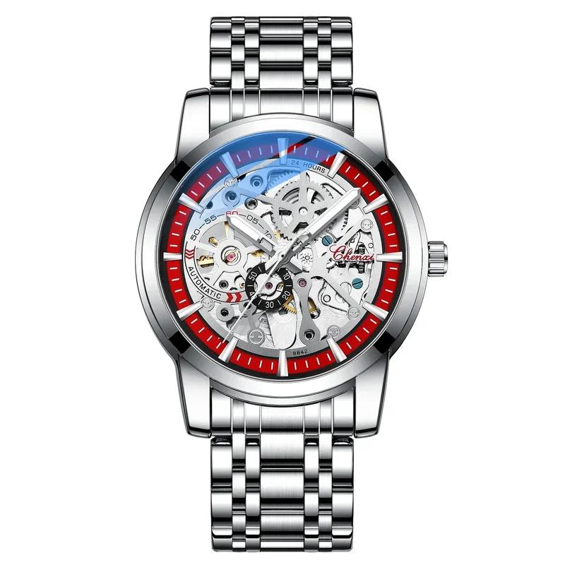 Chenxi Men's Automatic Mechanical Watches Business Waterproof Luminous Watch Men Stainless Steel Skeleton Wristwatch