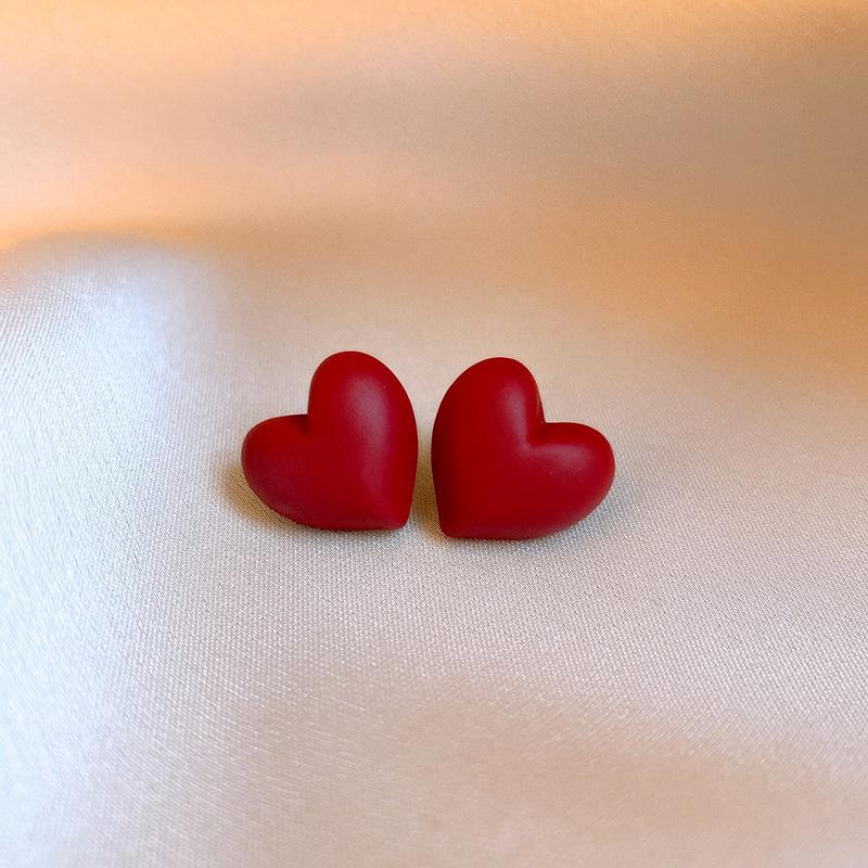 

Autumn and winter retro red geometric square bead love stud earrings light luxury earrings simple earrings women