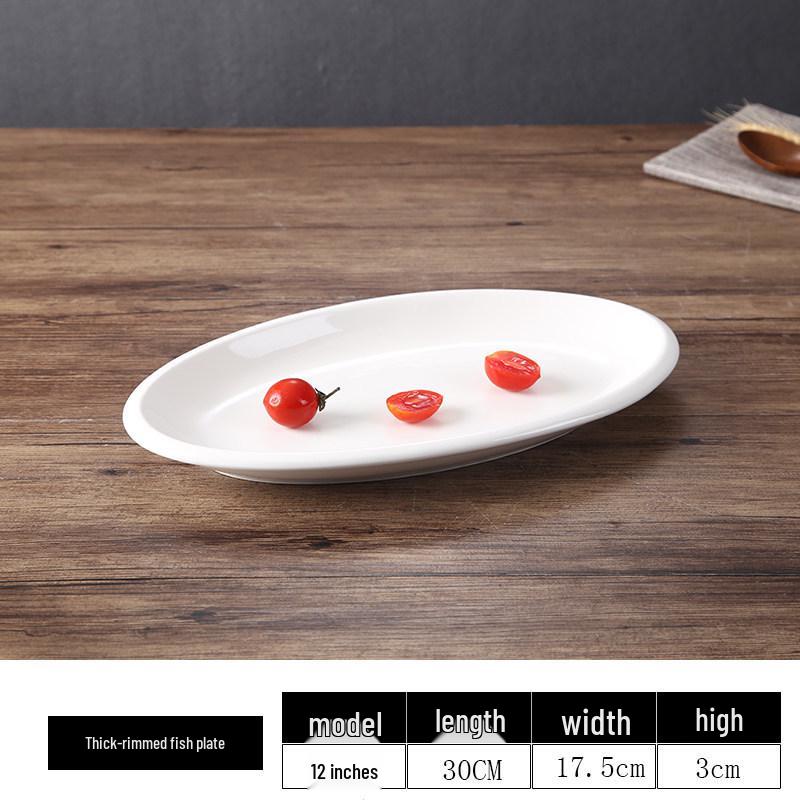 Extra Large Oval Thickened Ceramic White Steaming Fish Plate for Restaurant