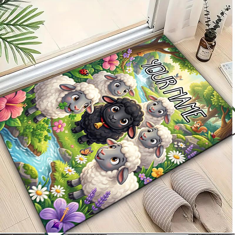 1PC Custom Name Sheep Family Garden Theme Floor Mat Ideal for Living Room, Game Rooms, Office, Bedroom, Office Floor Mat , Floor Mats for Home