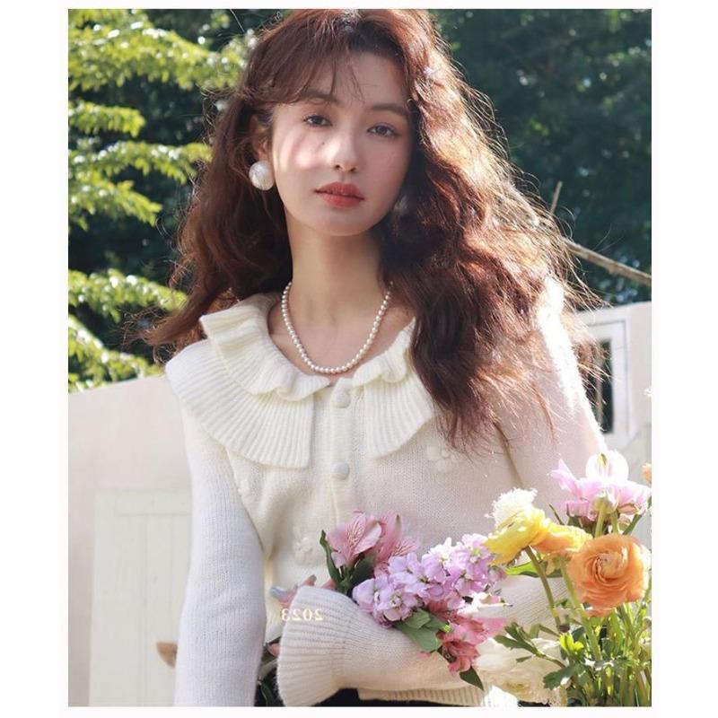 French Gentle Temperament Doll Collar Soft Waxy Sweater Female Fall Niche Chic Three-dimensional Flower Knitted Cardigan Coat