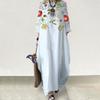 Women Long Dress Round Neck 45720 Sleeves Loose Floral Print Fashion Outfits
