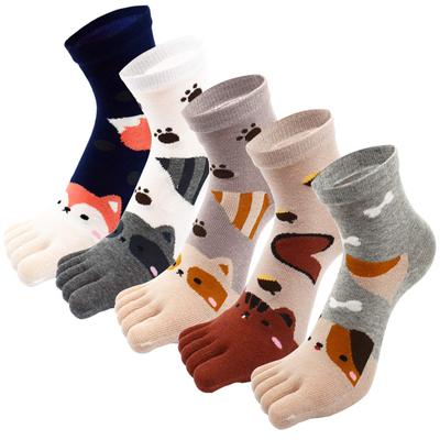5 Pairs Of Toe Socks Cotton Children Five Finger Socks Cute Cartoon Animal Pattern Socks For Young Girls 3-12 Years