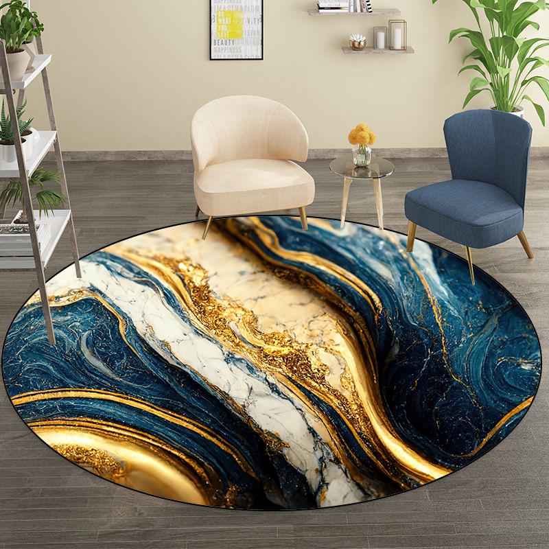 Abstract Luxury Round Rugs Marble Golden