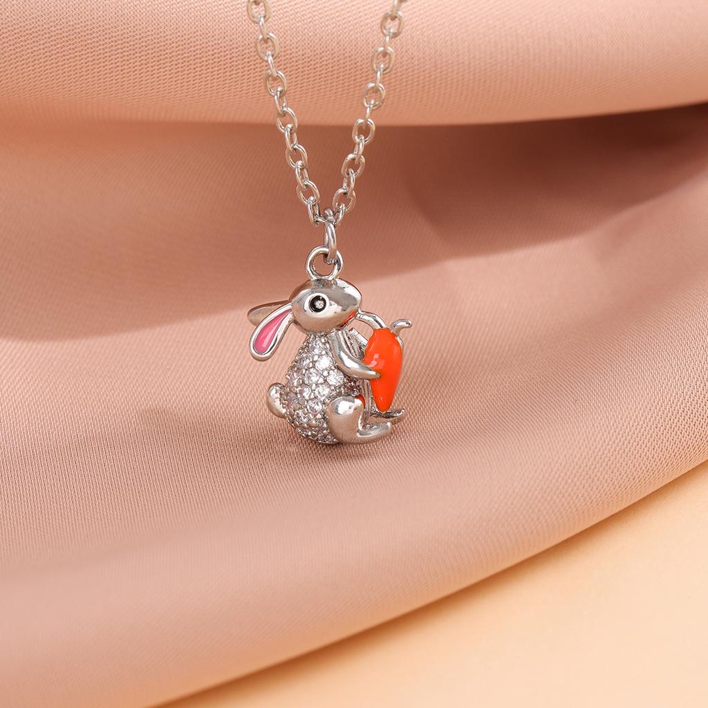 New Fashion Crystal Cute Rabbit Radish 925 Sterling Silver Zodiac Animal Pendant Necklaces XL291