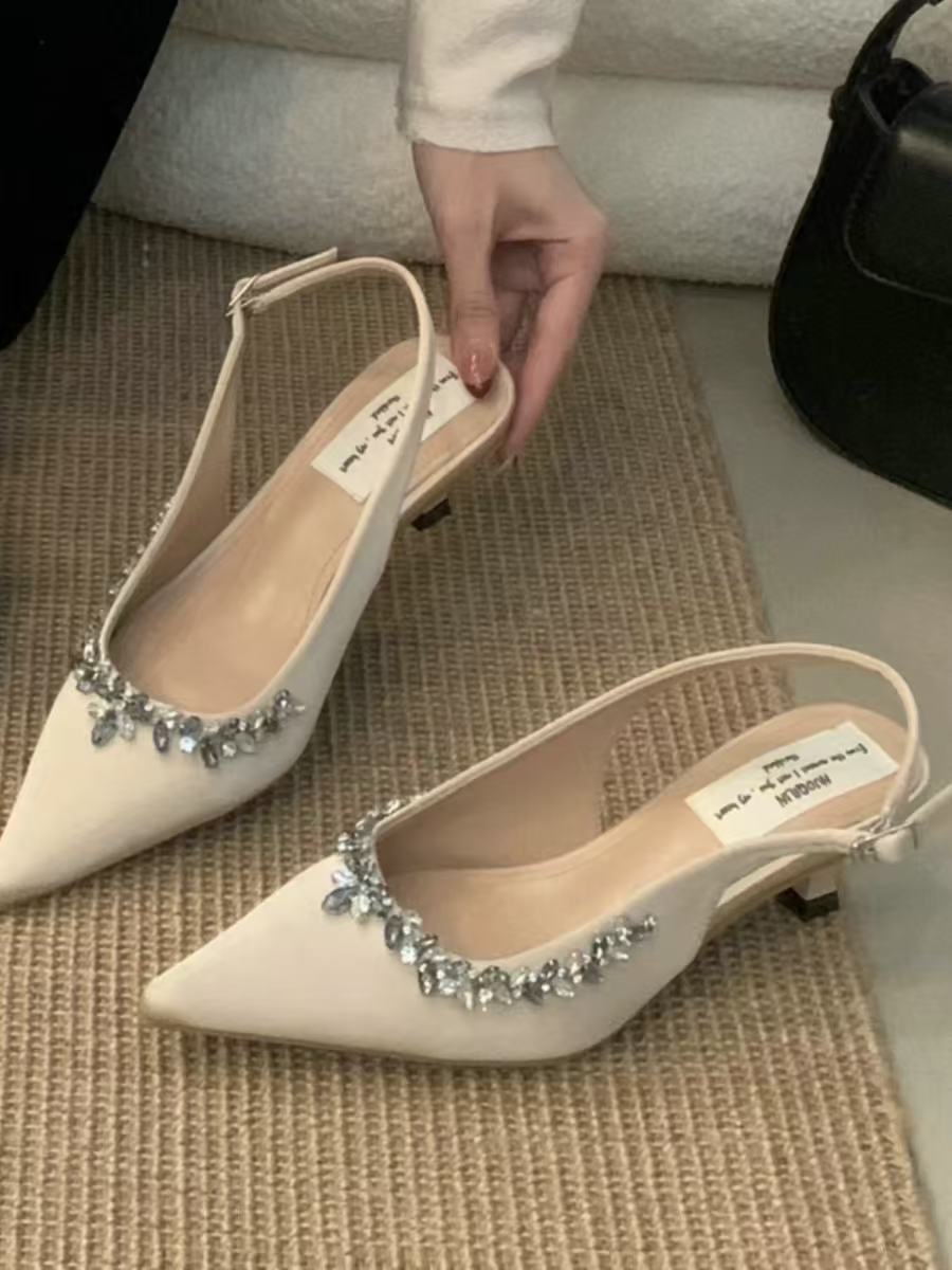 

Туфли Мэри Джейн на высоком каблуке, женские сандалии с открытой пяткой, весна 2025, новая модель, остроносые туфли на тонком каблуке в повседневном стиле 40