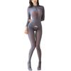 Womens Semi-Sheer Bodysuit Zipper Collar Crotchless Nightclub Attire