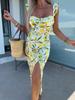 2025 Summer Elegant French Floral Slit Midi Dress