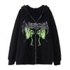 Cross-border new product spot skull wings hooded zipper sweater women's fleece thickened loose sports cardigan sweater women's