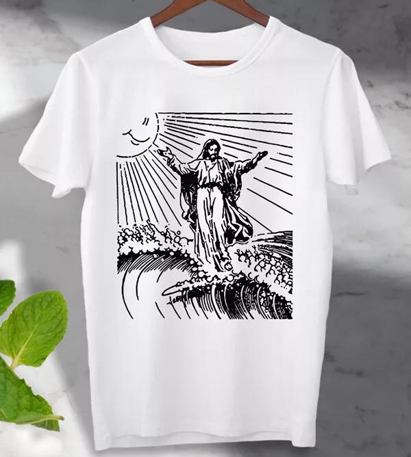 The Wave Off Kanagawa Surfing Jesus Funny 100% Cotton T-shirt Mens Tees Top Tee Unisex Men s, Ladies Top 4XL