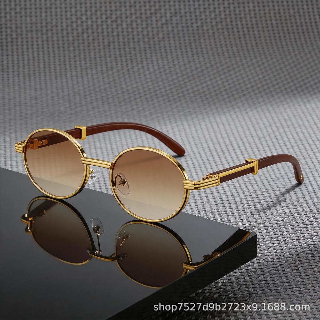 New European and American glasses, sunglasses, UV protection, oval metal frame fashion sunglasses, women's high-end big brands