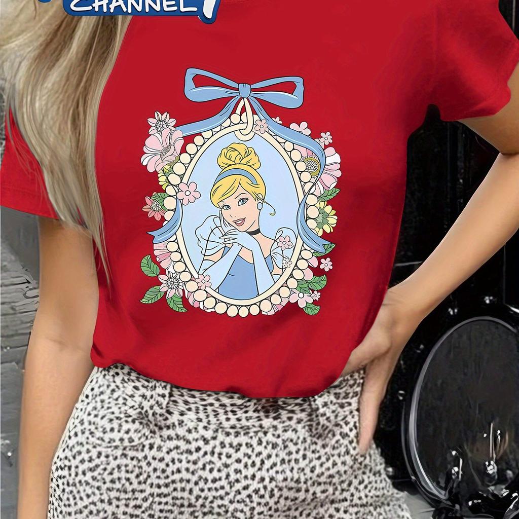 Cartoon Cinderella Pattern Printed Womens Tshirt Summer New Style Unisexs and Womens Casual Fashion Street Clothing