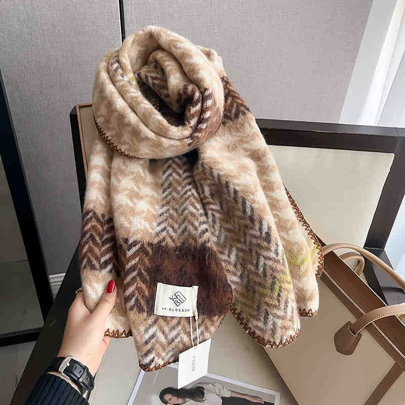 Vintage Czerwony Szal w Kratę Tysiąca Ptaków Damski Zimowy Studencki Ciepły Szal