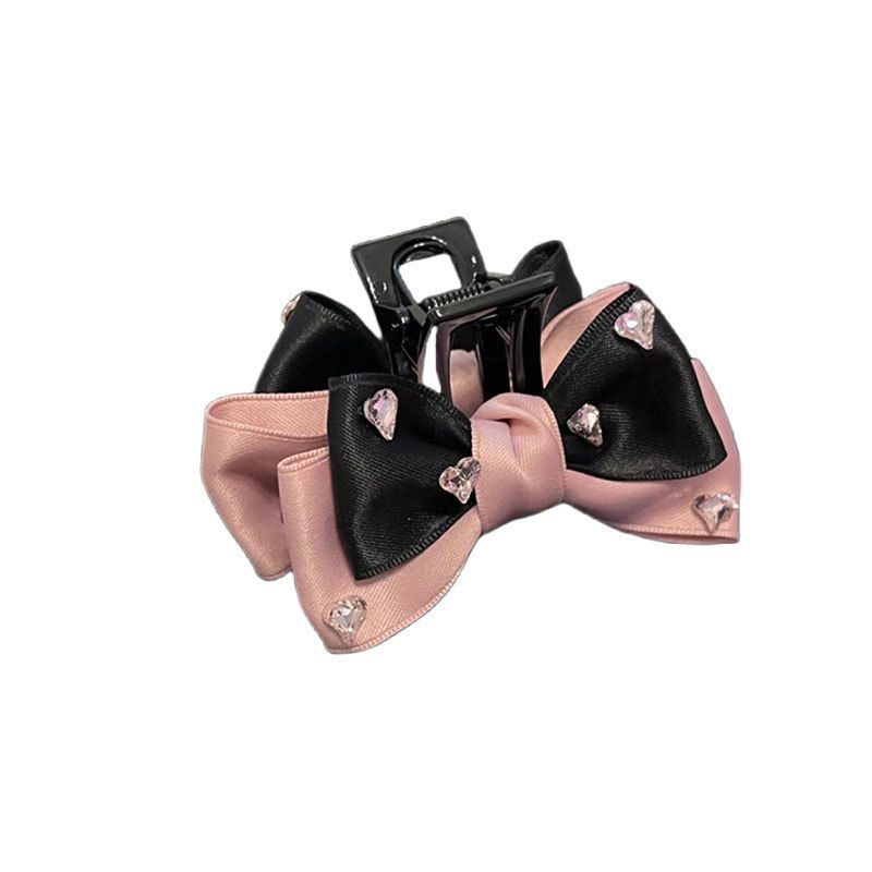 1pc Female group bow clip new pink and black satin back of head dished shark clip hair accessory