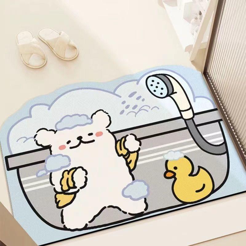 

Diatom mud bathroom cartoon floor mat, bath room absorbent mat, bathroom door, bathroom, toilet quick-drying floor mat non-slip 40X60cm 15.7X23.6in