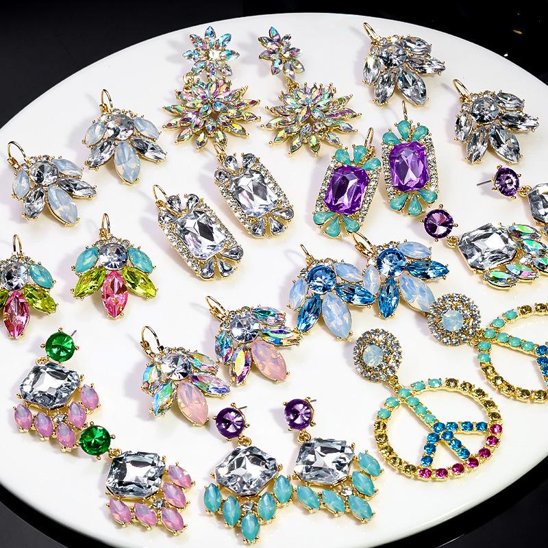 Boucles d'oreilles pendantes Zircon Fleur Colorée pour Femmes, Boucles d'oreilles pendantes Statement pour Fête & Usage Quotidien