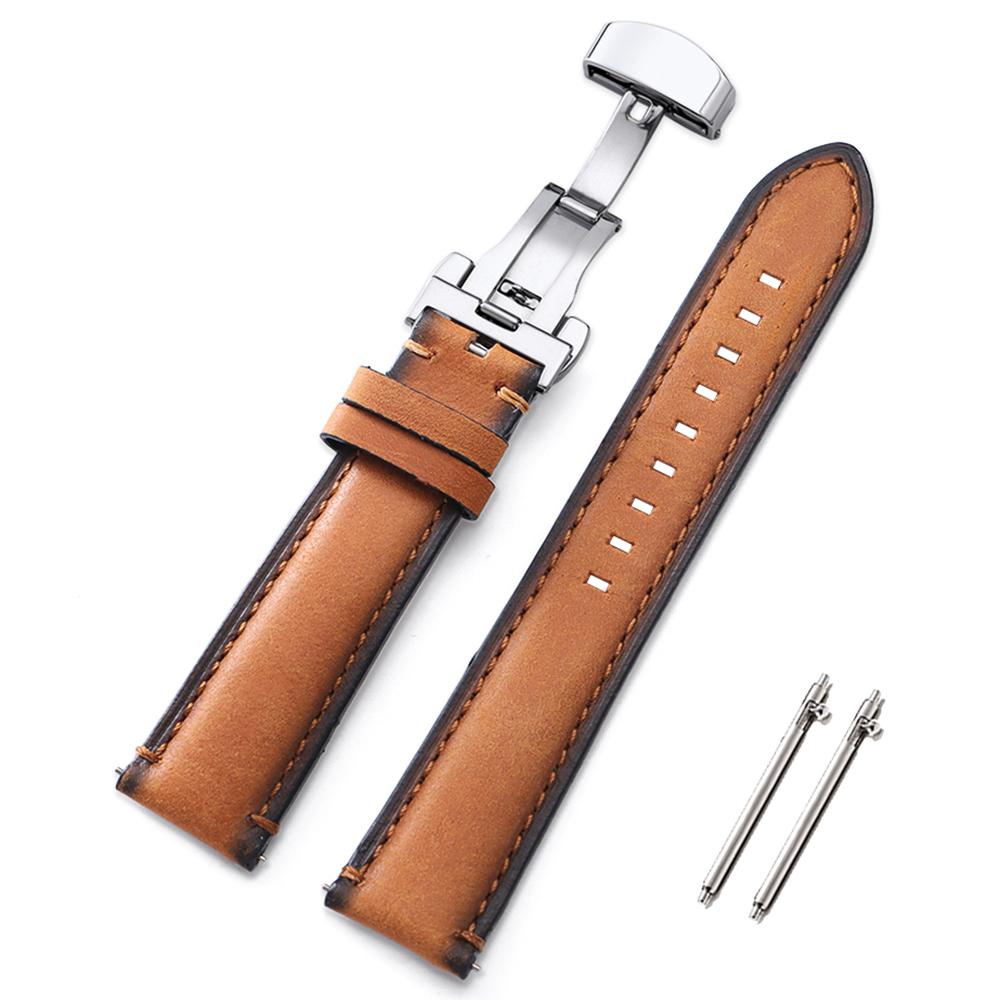 Handgefertigtes Retro-Ölwachs Echtes Kalbslederarmband 20mm 22mm 24mm Schnellverschluss Armband Gürtel für Herren Damen Uhrenarmband Zubehör