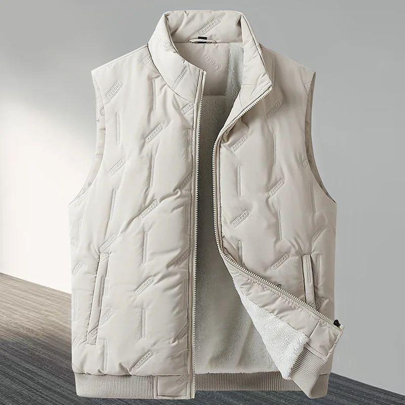 Large Size Men's Winter Vest Fur Fleece-Lined Warm Sleeveless Jacket Male Thicke Cotton Padded Casual White Big Plus Work