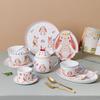 Cartoon Rabbit Relief Ceramic Tableware,Fish Plate Rice Bowl Kitchen Cutlery Set Gift,High Appearance Easter Coffee Cup Dish Set