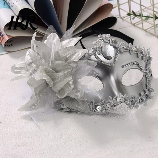 Durable Costume Mask Half Face Masquerade for Women, Mesh Flower Rhinestone Venetian Party Mask, Costumes Accessory Halloween Carnival Prom Ball
