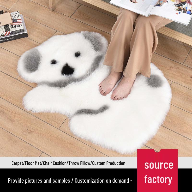 Long Pile Cartoon Animal Children's Bedroom Rug - Cute Faux Wool Bedside Floor Mat
