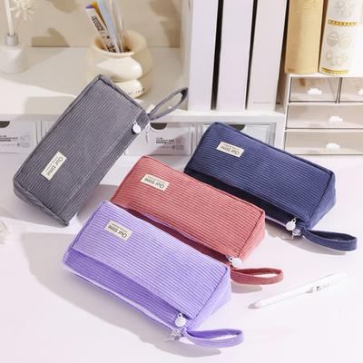 Corduroy Pencil Case Large Capacity Double-Layer Pencil Pouch for Middle School Office Cosmetic Bag Multi-Purpose Stationery Organizer for Pens