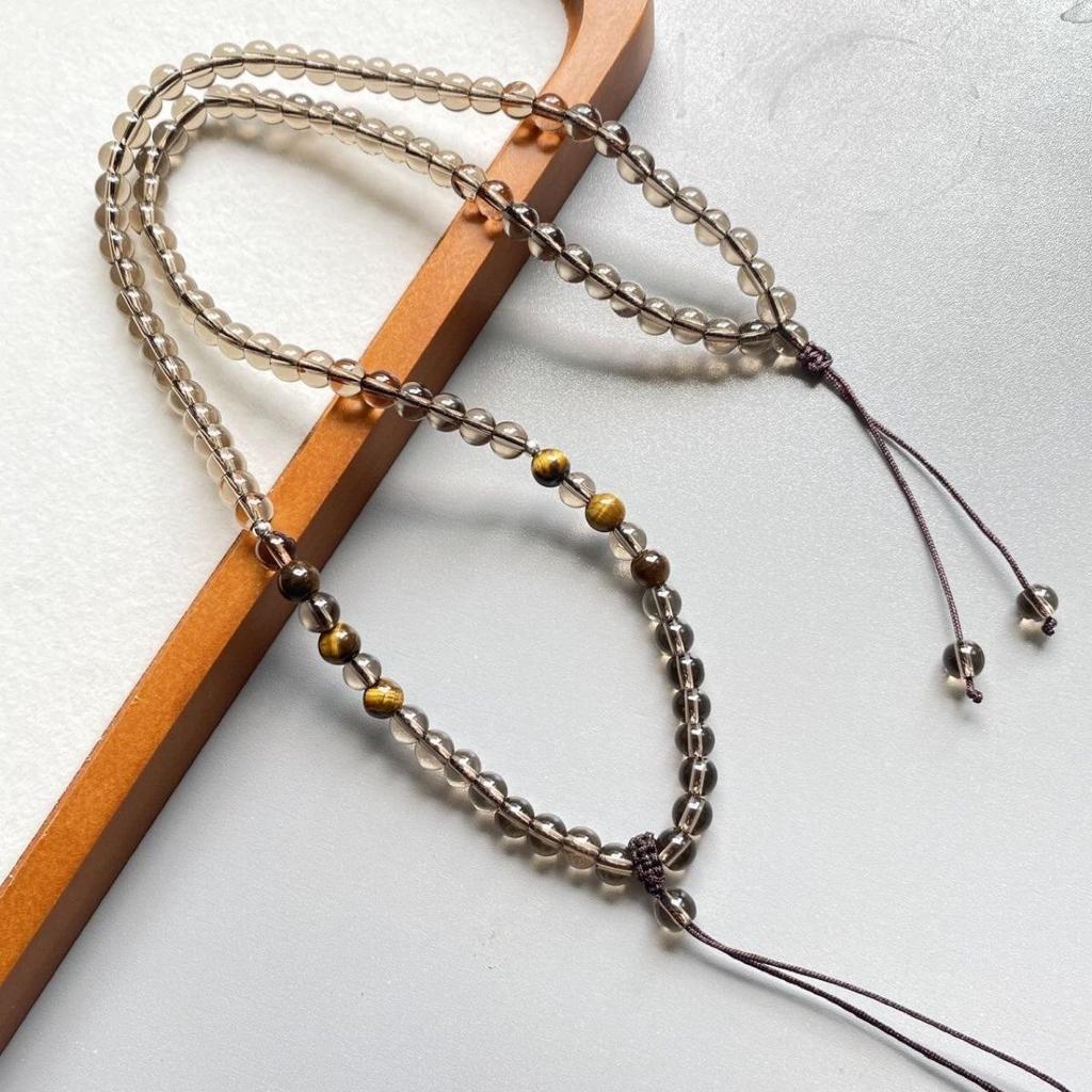 Versatile Tea Brown Crystal Beaded Necklace Thangka Amulet Fox Fairy Sweater Chain 6mm