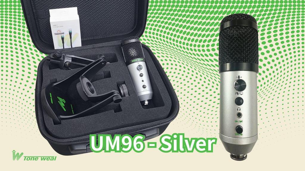 ToneWeal UM96 USB Condenser Microphone Kit Plug and with Desk Shock and Hard Case Compatible – 96kHz/24-bit, Cardioid, Play, Stand, Mount, –