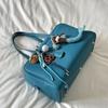 Branded Premium Leather Boston Bag Blue Large-capacity Rectangular Sports Shoulder Bag Casual And Versatile Travel Tote Bag New