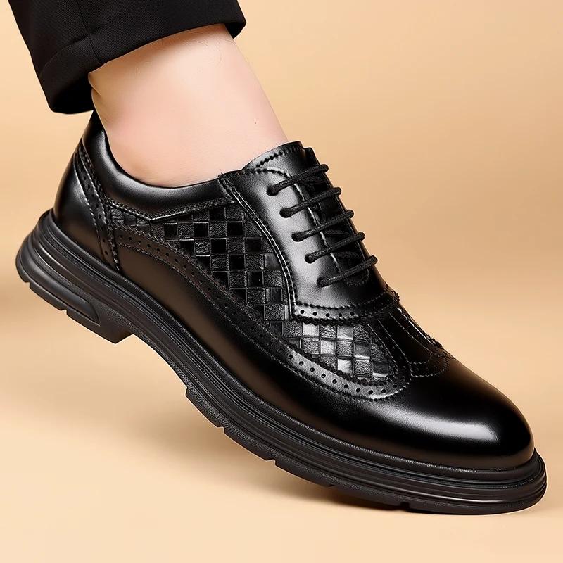 British Style Thick Soled Block Leather Shoes Fashionable Business Affairs Lace Up Oxford Shoes Luxury Brand Classic Men Shoes