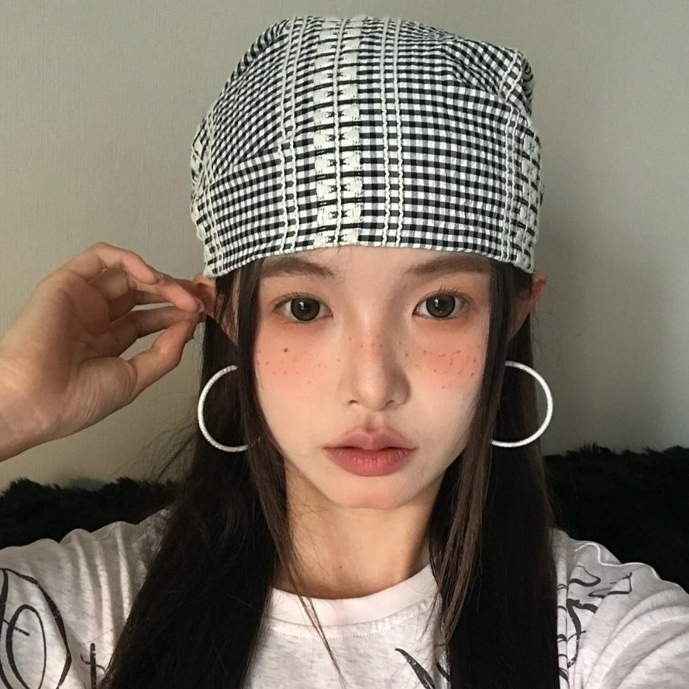 Spring Summer Strappy Bandana Cap Plaid Beanie Hats Vintage Headscarf Hat  Women Men