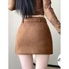 Women's Retro High-Waist Brown Suede A-line Mini Skirt - Spring/Autumn
