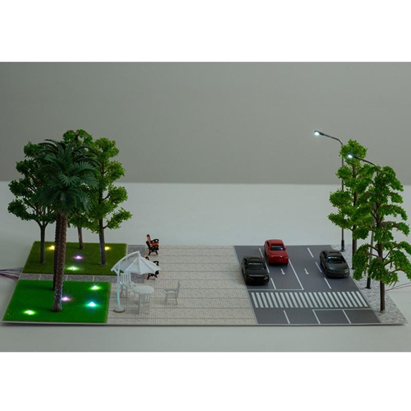 LED Lighting Car Parking Lot Model Miniature Tree,1:87 Scale City Road Scene Model Kits Sand Table Scene Building Model