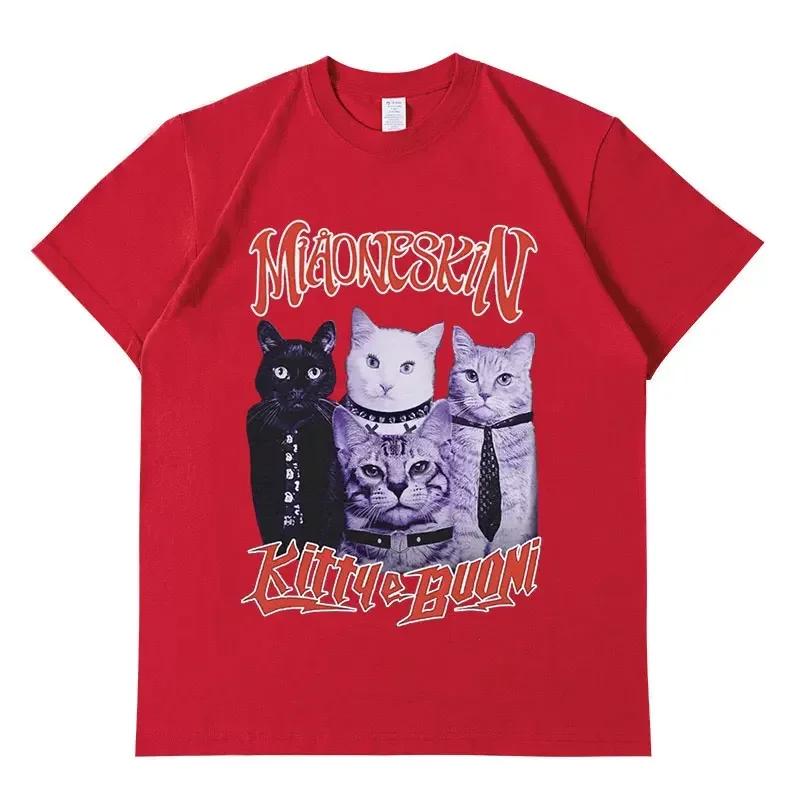 Rock band maneskin cat graphic t shirt men women vintage hip hop oversized cotton T-shirt Harajuku aesthetic T shirts streetwear