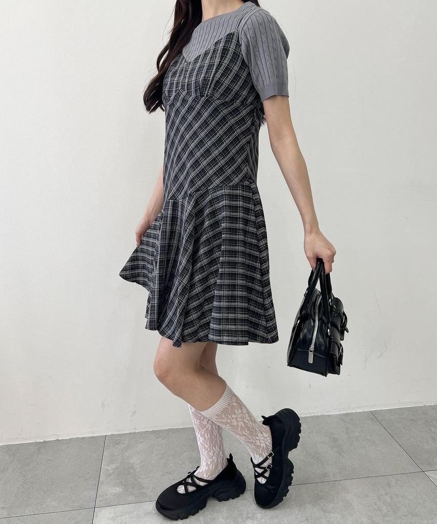PHILLY Switching Check Flare Camisole Dress F Black [WEGO] Women's