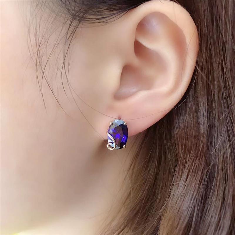 Purple Gold Bluestone Earrings, Simple Temperament, High-Grade Colored Gold-Plated Rose Gold Ear Buckles