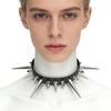 Unisex European Punk Black Leather Choker with Metal Chain and Lock Pendant.