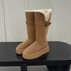 2025 nya stövlar helko läder varma vinröda snöstövlar dam rund tå tjock sula höga stövlar förtjockade bomullsstövlar trend