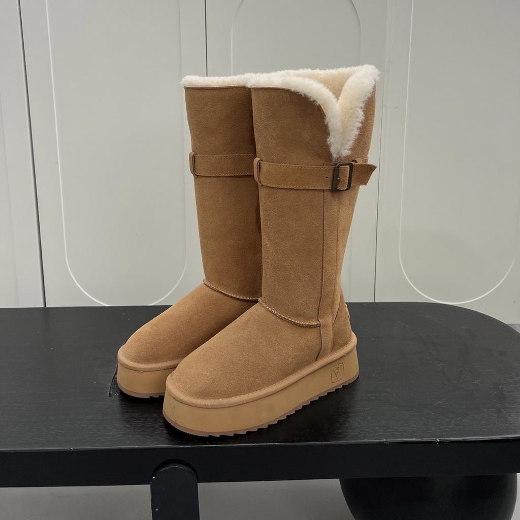 2025 nya stövlar helko läder varma vinröda snöstövlar dam rund tå tjock sula höga stövlar förtjockade bomullsstövlar trend