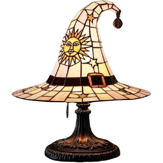 Witch Hat Lamps,2025 Stained Glass Witch Hat Lights with Mystical Charm, Handmade Gothic Wizard Hat Shape Lights for Wiccans & Halloween