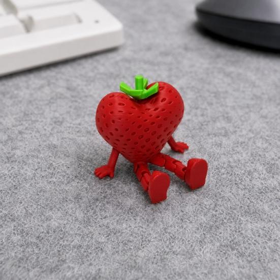 3D Printed Fruit Figure with Movable Joints, Collectible Articulated Red Strawberry Figurine for Home Office Executive Desk Decor