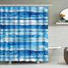 Blue Watercolor Striped Shower Curtain Waterproof Bathroom Decor For Home Hotel Modern Blue Stripe Bath Mat Set With Hooks (36X7