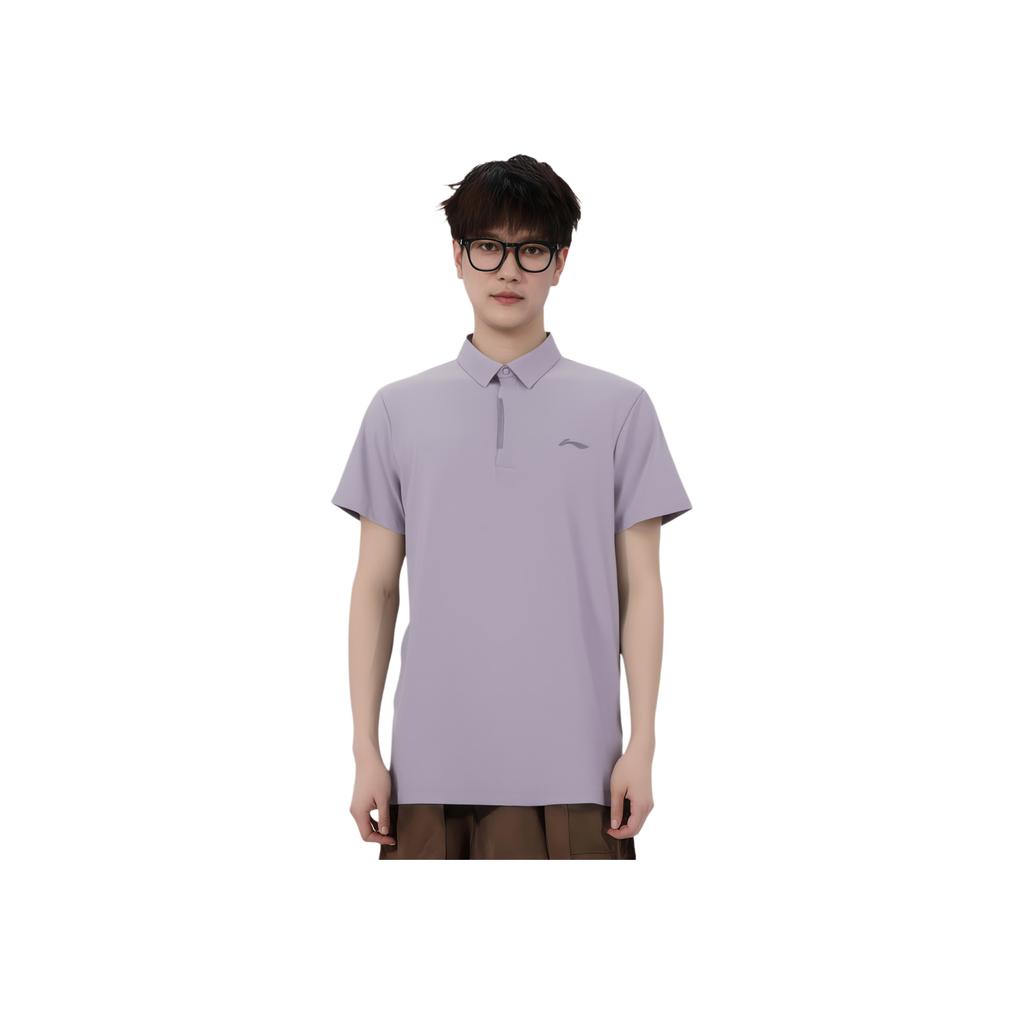 Li-Ning Fitness Series Solid Color Comfortable Breathable Versatile Casual Short Sleeve Polo Shirt Men Tops Lobster-Purple APLU151-3