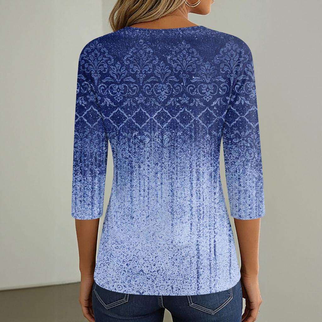 Women's T Shirt Tee Printed Button Short Sleeve Tunic Daily Weekend Fashion Basic V- Neck Regular Top
