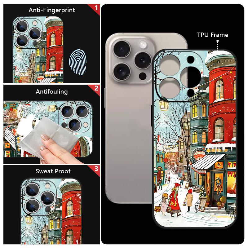 Niedliche urbane Schneemuster TPU Weiche Silikonhülle für iPhone 17 Pro Max 16E 16 15 14 13 Pro Max 12 Pro 11 Stoßfest mit Umhängeband Handyhülle Fundas
