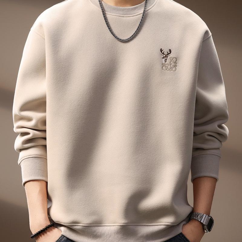 High-End Trendy Men's Deer Embroidery Heavyweight Hoodie - Autumn Slim Fit American Retro Style